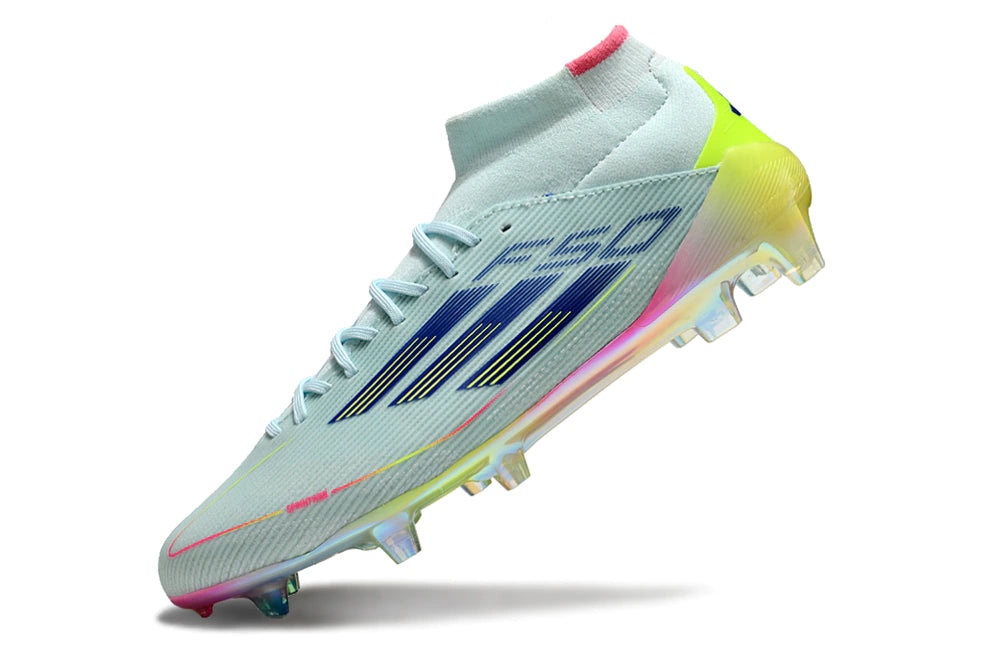 Chuteira Adidas F50 Elite Mid Campo - Azul/Verde/Rosa