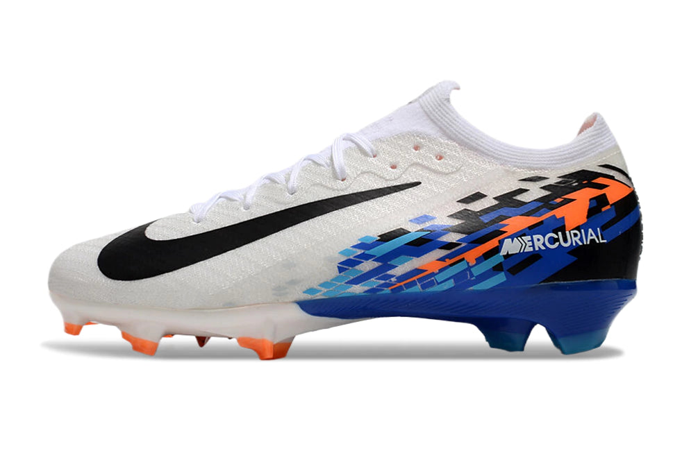 Chuteira Nike Air Zoom Mercurial Vapor 16 Elite FG - Branco/Preto/Azul/Laranja