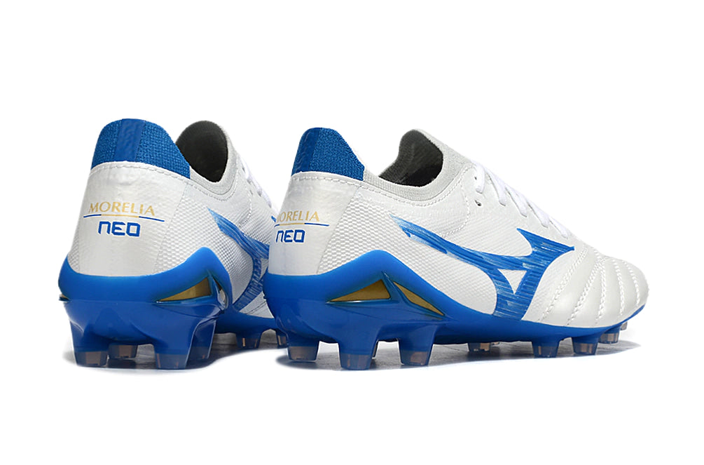 Chuteira Mizuno Morelia Neo 4 Campo - Branco/Azul
