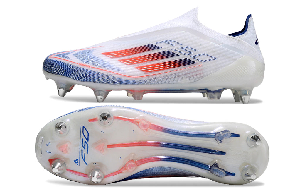 Chuteira Adidas F50 X Laceless Campo SG - Branco/Azul/Laranja