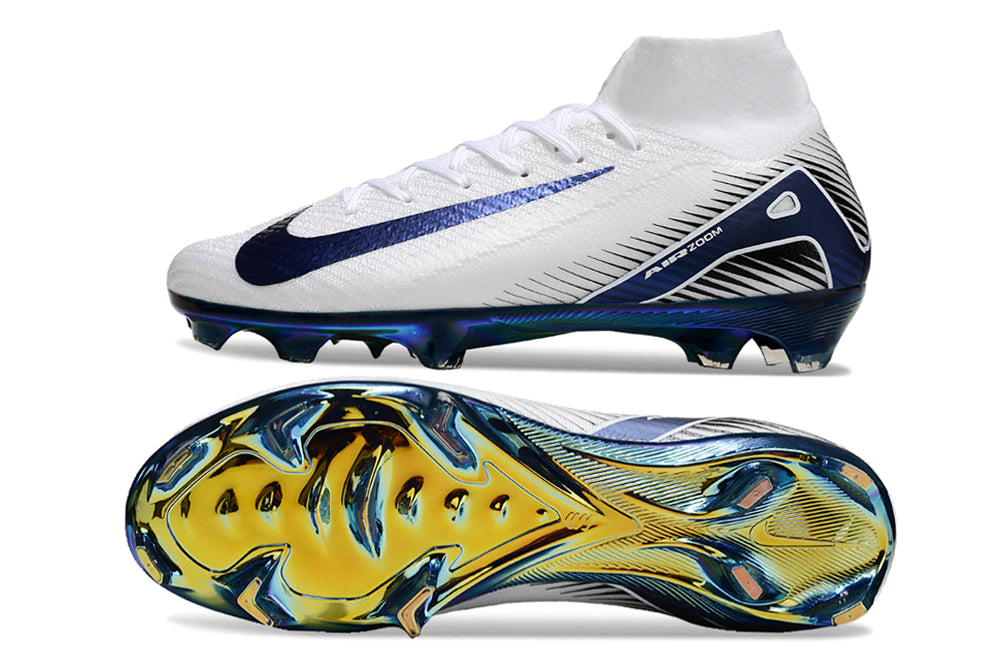 Chuteira Nike Air Zoom Mercurial Superfly 10 Elite Campo - Branco/Preto/Azul