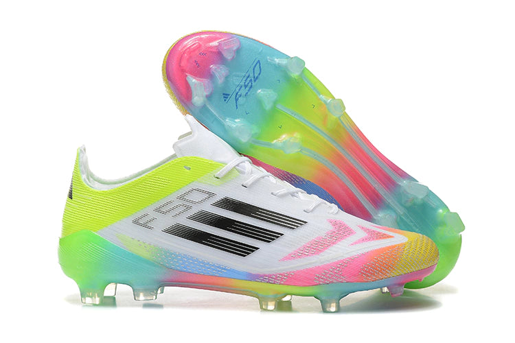 Chuteira Adidas F50 X Campo - Branco/Azul/Verde/Rosa