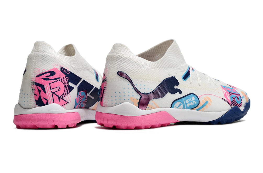 Chuteira Puma Future 7 Match Society - Branco/Rosa/Azul