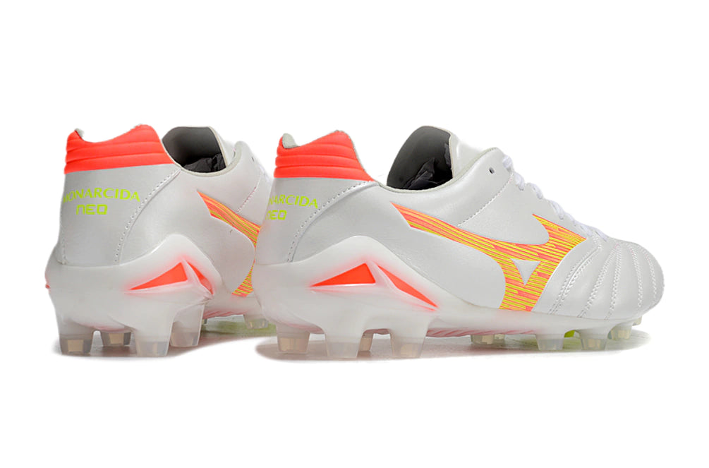 Chuteira Mizuno Morelia Neo 4 Campo - Branco/Laranja
