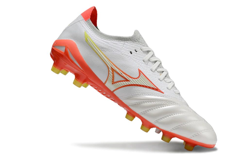 Chuteira Mizuno Morelia Neo 4 Campo - Branco/Laranja