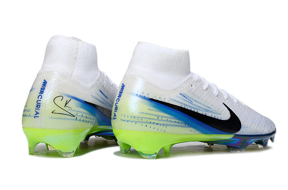 Chuteira Nike Air Zoom Mercurial Superfly 10 Elite Campo - Branco/Verde/Azul