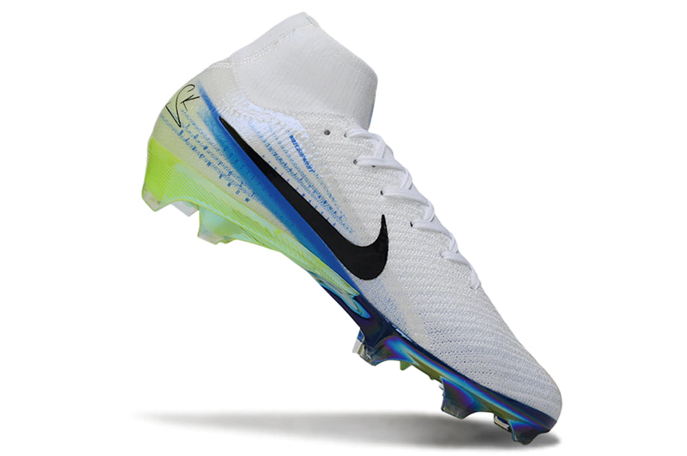 Chuteira Nike Air Zoom Mercurial Superfly 10 Elite Campo - Branco/Verde/Azul