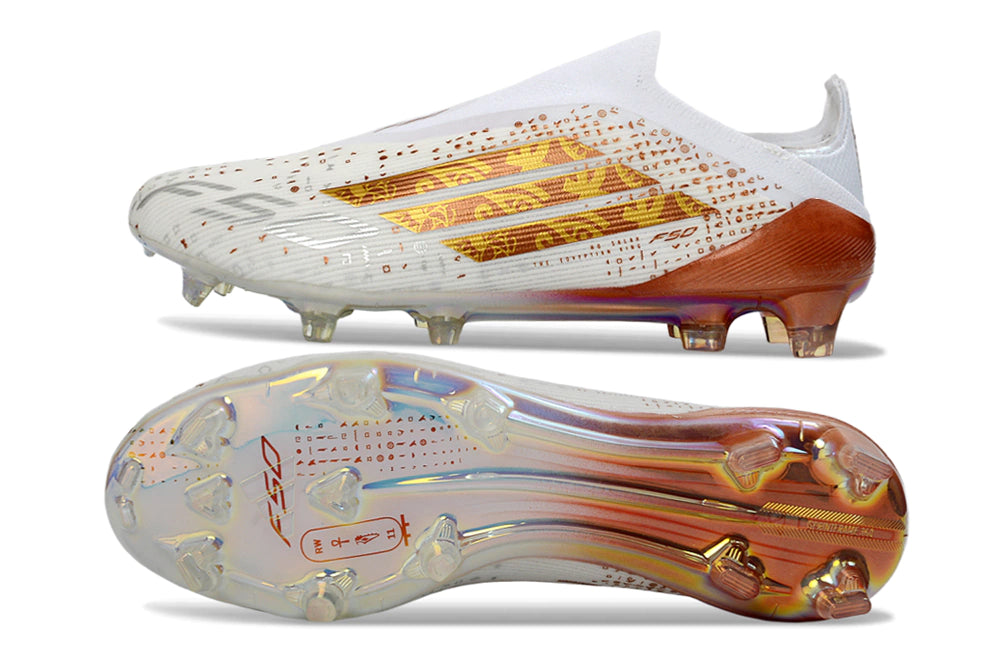 Chuteira Adidas F50 X Laceless Campo - Branco/Dourado