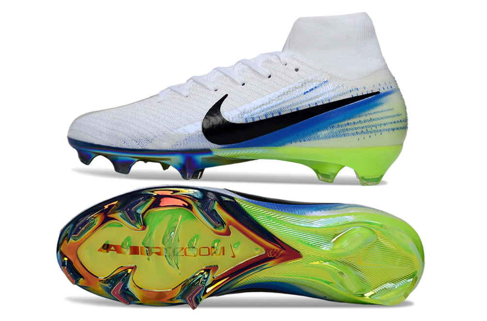 Chuteira Nike Air Zoom Mercurial Superfly 10 Elite Campo - Branco/Verde/Azul