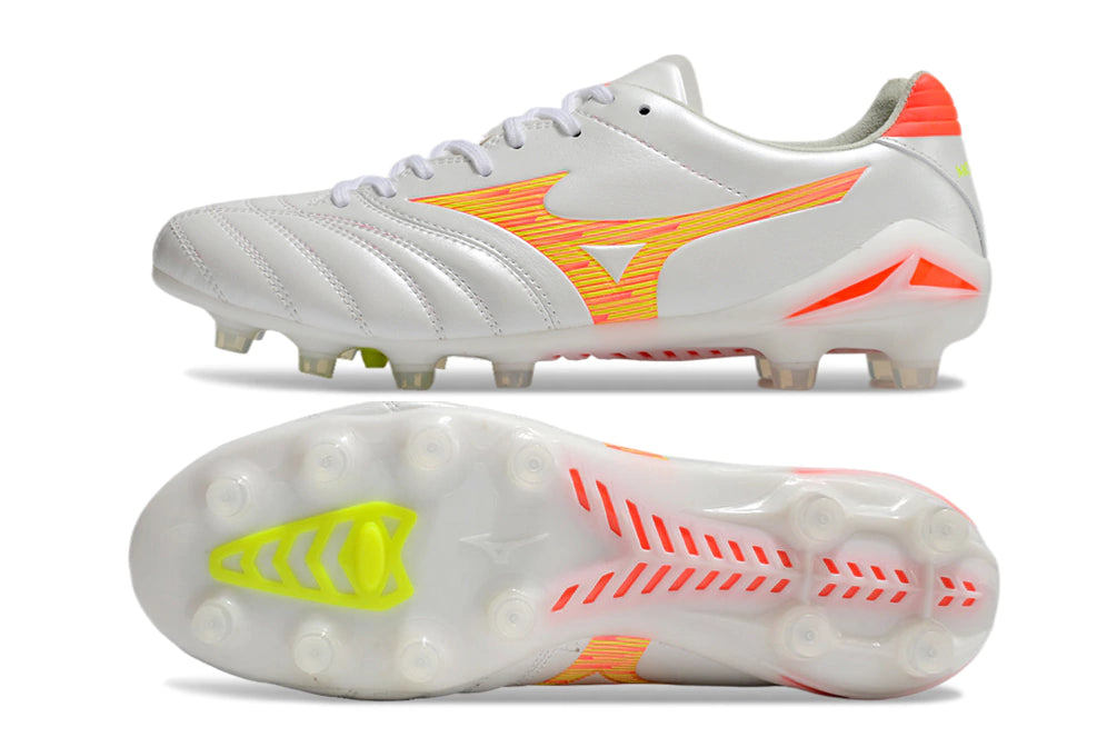 Chuteira Mizuno Morelia Neo 4 Campo - Branco/Laranja