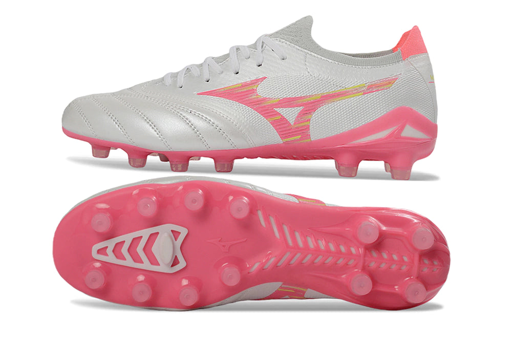 Chuteira Mizuno Morelia Neo 4 Campo - Branco/Rosa