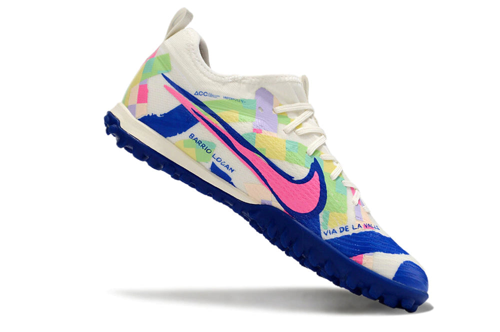 Chuteira Nike Mercurial Vapor 15 Pro Society - Branco/Azul/Verde/Rosa
