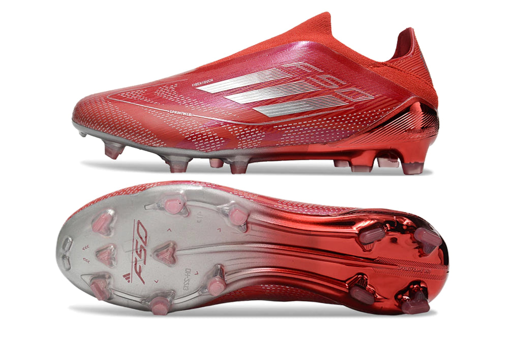 Chuteira Adidas F50 X Laceless Campo - Prata/Vermelho