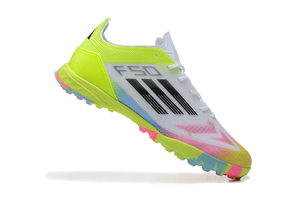 Chuteira Adidas X F50 Pro Society - Branco/Verde/Rosa/Azul
