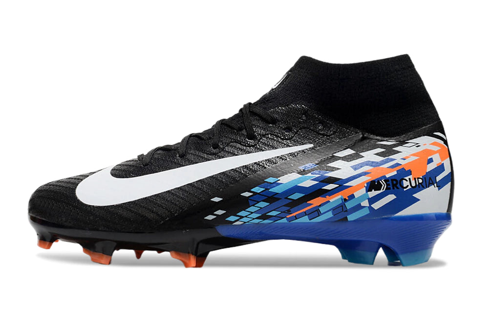 Chuteira Nike Air Zoom Mercurial Superfly 10 Elite Campo - Preto/Branco/Azul/Laranja