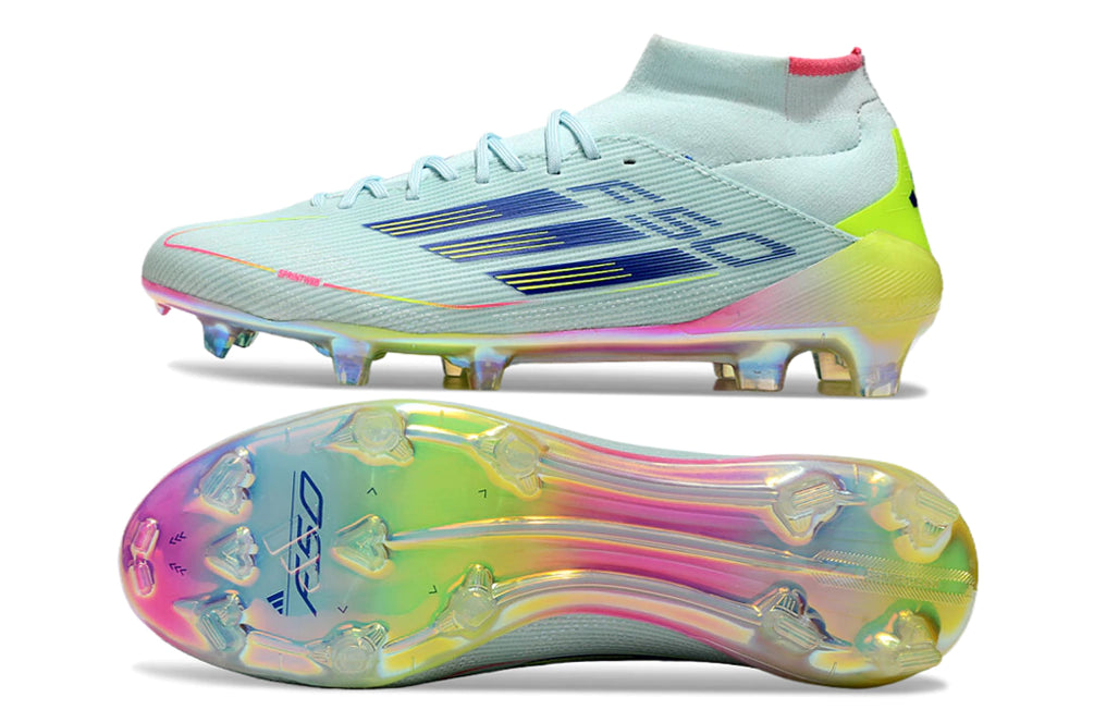 Chuteira Adidas F50 Elite Mid Campo - Azul/Verde/Rosa