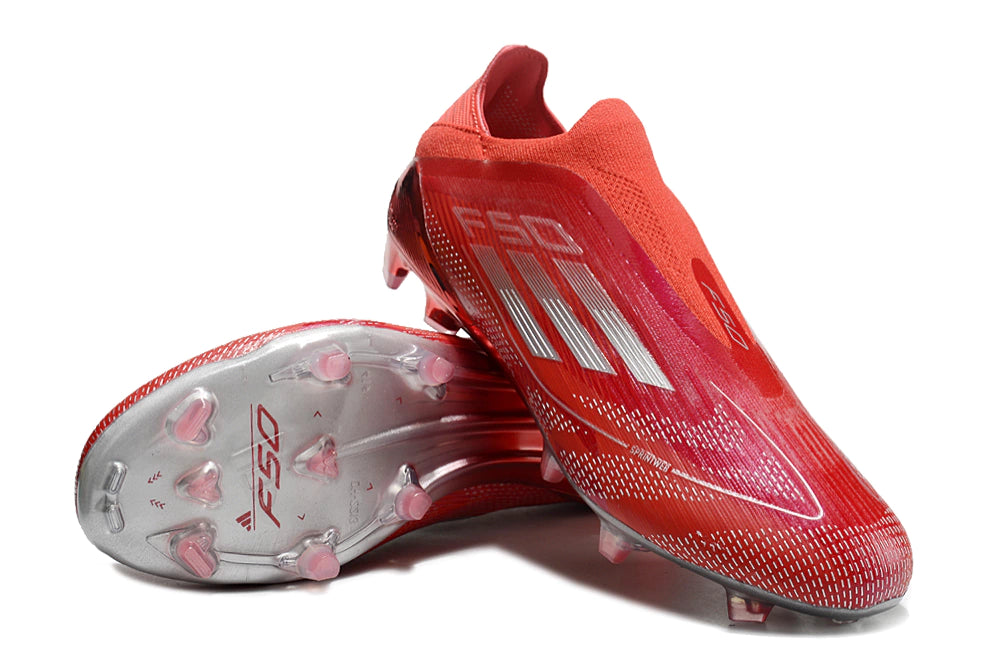 Chuteira Adidas F50 X Laceless Campo - Prata/Vermelho