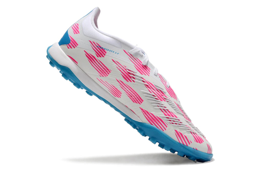 Chuteira Adidas Predator PredStrike Elite Society - Branco/Azul/Rosa