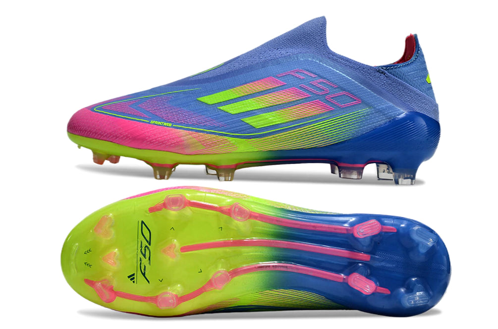 Chuteira Adidas F50+ Elite Campo - Azul/Verde/Rosa