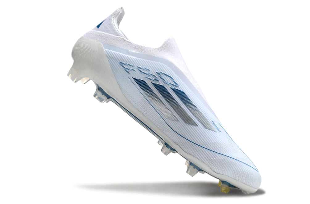 Chuteira Adidas F50 X Laceless Campo - Branco/Prata/Azul