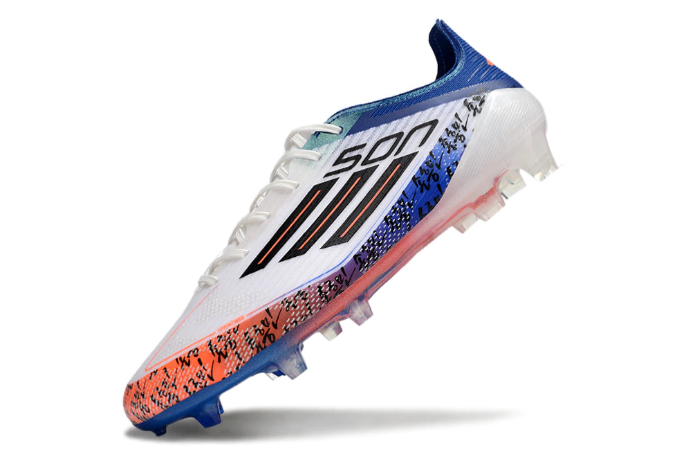 Chuteira Adidas F50 X Campo - Branco/Azul/Laranja