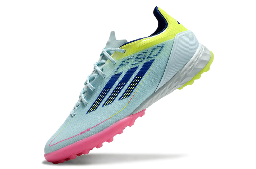 Chuteira Adidas X F50 Elite Society - Azul Claro/Rosa/Verde