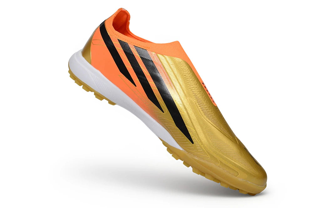 Chuteira Adidas F50 Hyperfast Laceless TF - Laranja/Dourda
