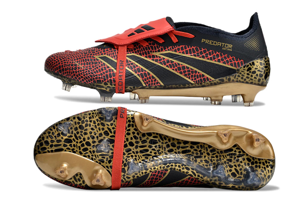 Chuteira Adidas Predator Elite Campo FG - Preto/Vermelho/Dourado