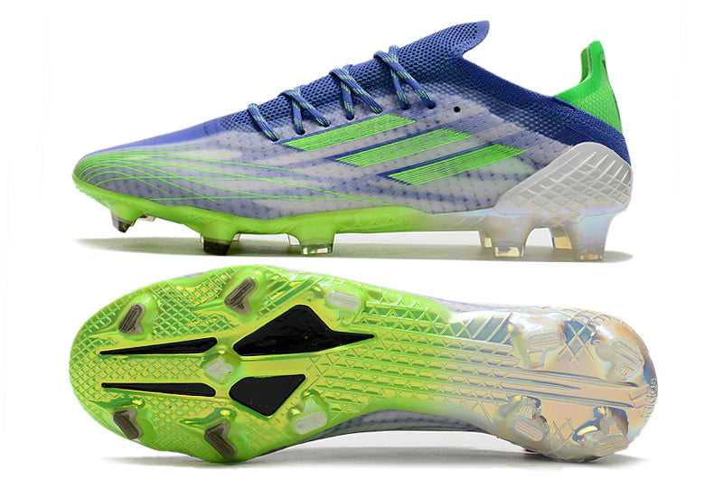 Chuteira Adidas Speedfow.1 FG - Branco/Verde/Azul