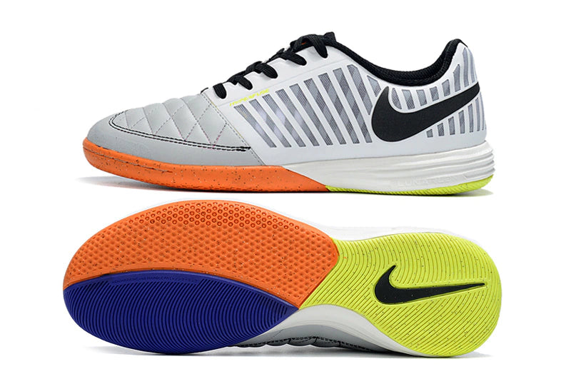 Chuteira Nike Lunar Gato Futsal - Branco/Roxo/Amarelo
