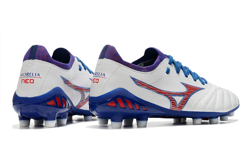 Chuteira Mizuno Morelia Neo 3 Campo FG - Branco/Vermelho/Azul