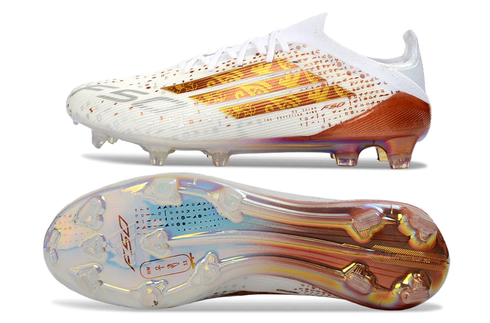 Chuteira Adidas F50 X Campo - Branco/Dourado
