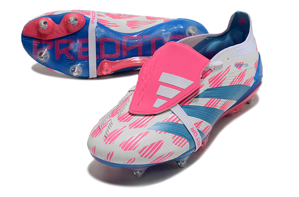 Chuteira Adidas Predator Elite Tongue SG - Branco/Azul/Rosa