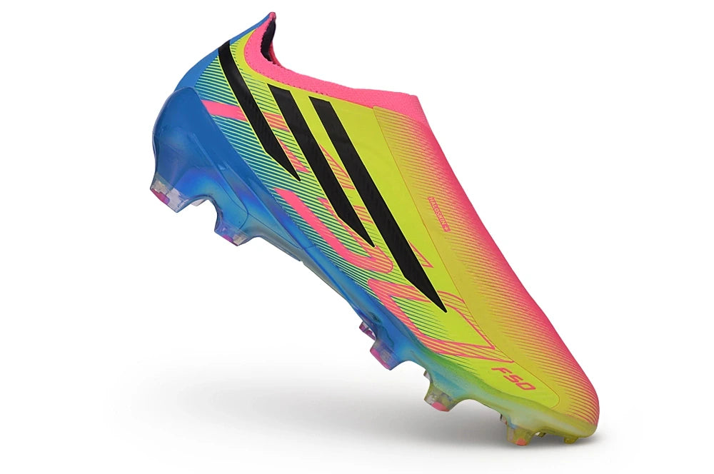 Chuteira Adidas F50 Hyperfast Laceless FG - Rosa/Amarelo