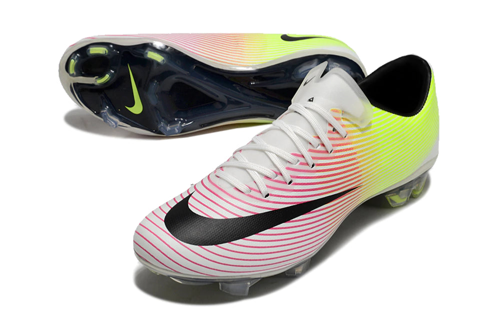 Chuteira Nike Mercurial Vapor 10 FG - Branco/Amarelo/Vermelho