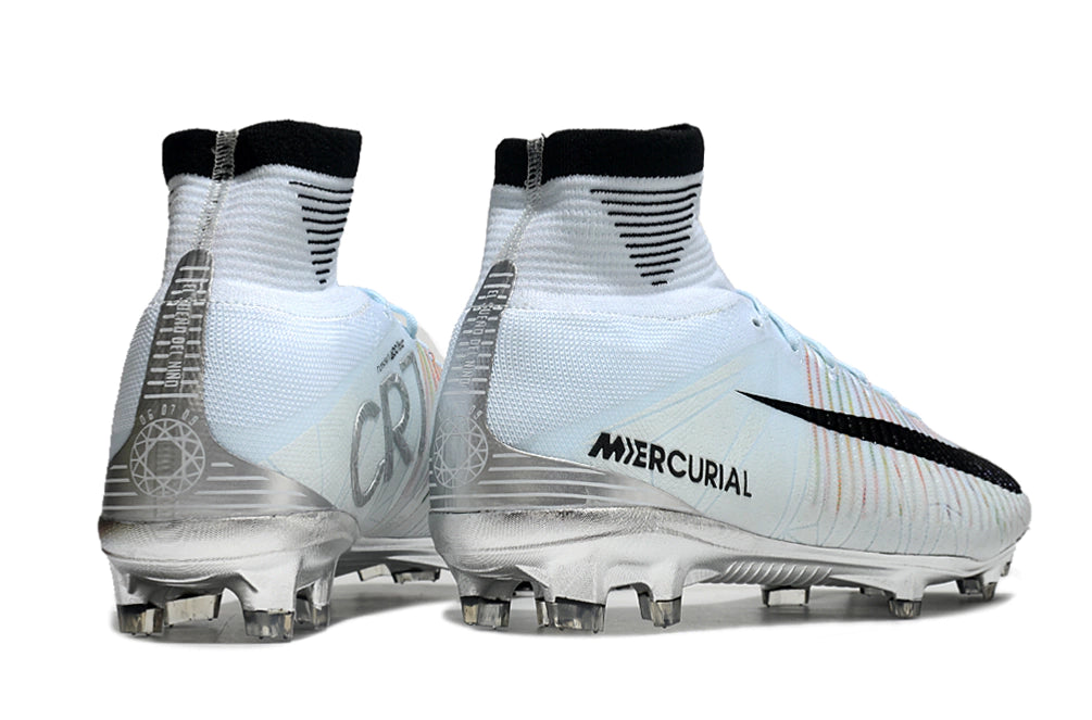 Chuteira Nike Mercurial Superfly 5 Elite Campo - Branco/Prata/Preto