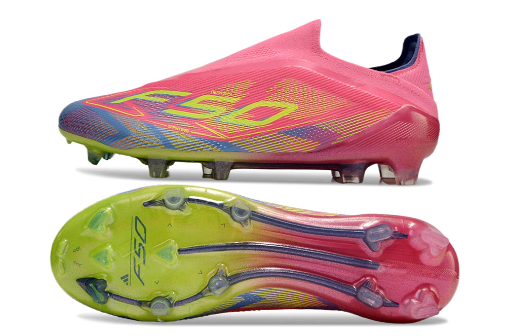 Chuteira Adidas F50 X Laceless Campo - Rosa/Verde/Azul