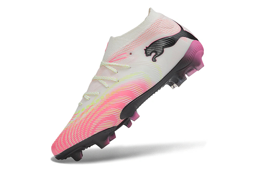 Chuteira Puma Future 8 Ultimate Low Campo FG - Branco/Rosa
