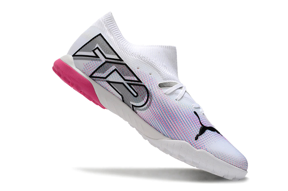 Chuteira Puma Future 7 Match Society - Branco/Preto/Rosa