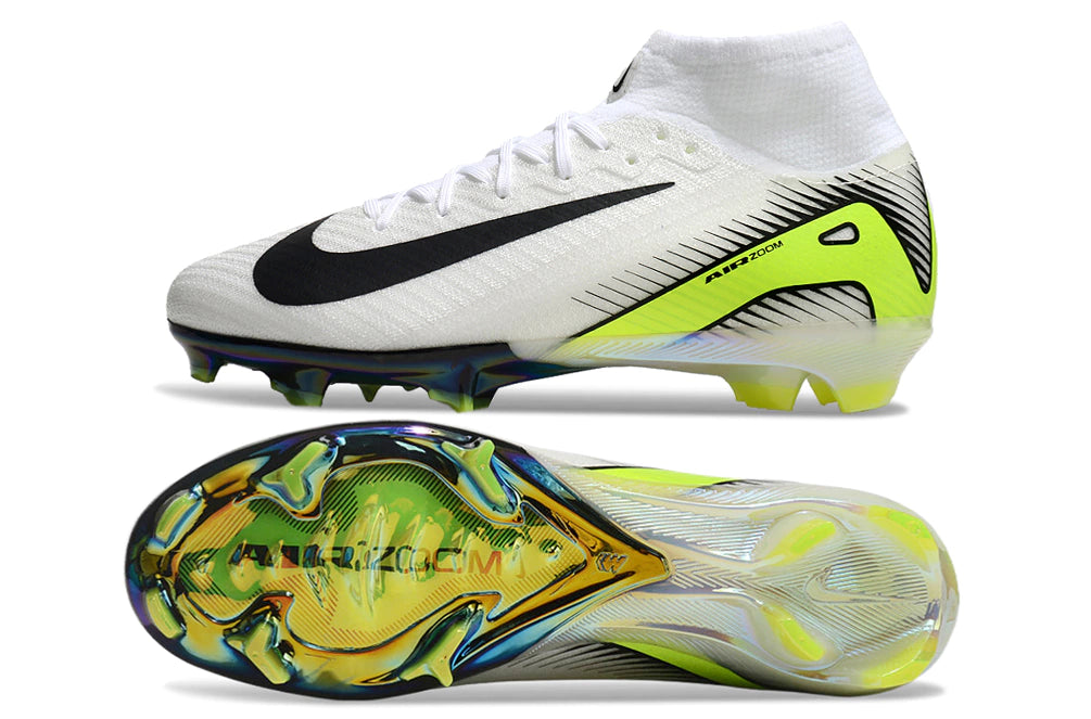 Chuteira Nike Air Zoom Mercurial Superfly 10 Elite Campo - Branco/Verde/Preto