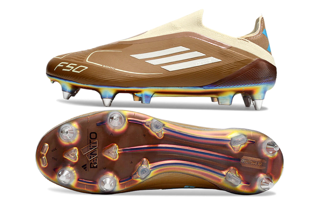 Chuteira Adidas F50 X Laceless Campo SG - Marrom/Azul