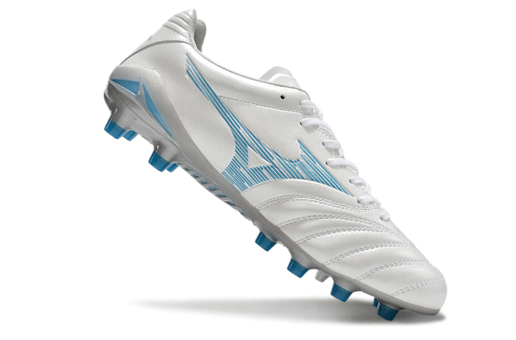 Chuteira Mizuno Morelia Neo 4 Campo - Branco/Azul/Cinza