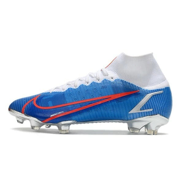 Chuteira Nike Mercurial Superfly 8 Elite Campo FG - Azul/Branco/Vermelho