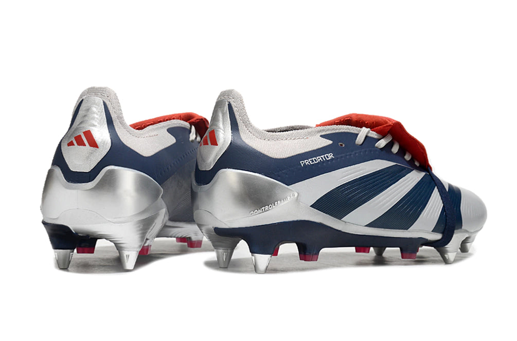 Chuteira Adidas Predator Elite Tongue SG - Prata/Azul Escuro/Vermelho