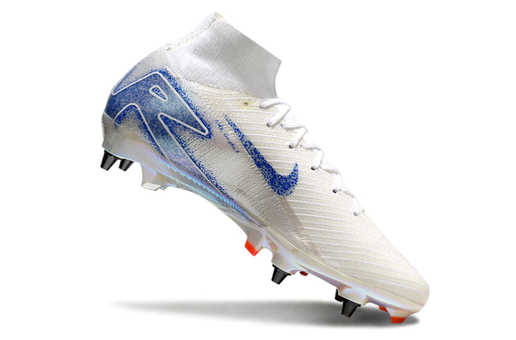 Chuteira Nike Air Zoom Mercurial Superfly 10 Elite SG - Branco/Azul/Laranja