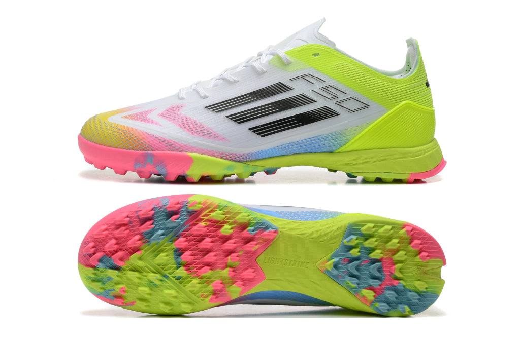 Chuteira Adidas X F50 Pro Society - Branco/Verde/Rosa/Azul