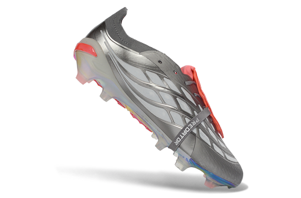 Chuteira Adidas Predator Tongue 26 Elite FG - Prata/Vermelho