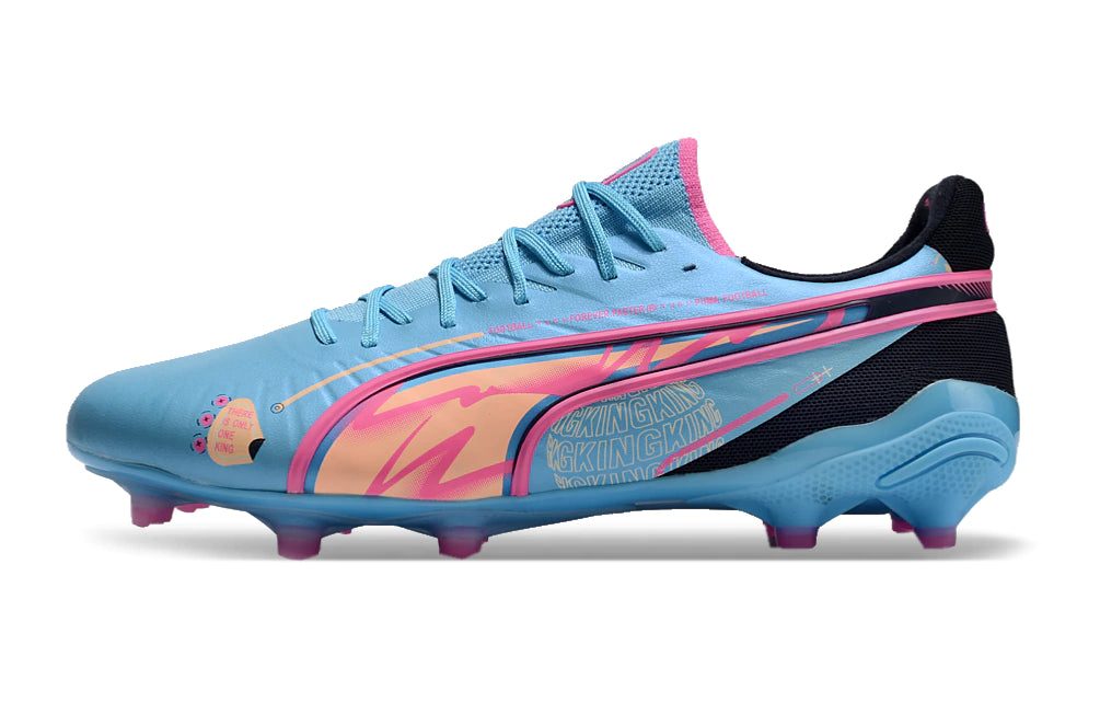 Chuteira Puma King Ultimate X FG - Azul/Rosa/Preto