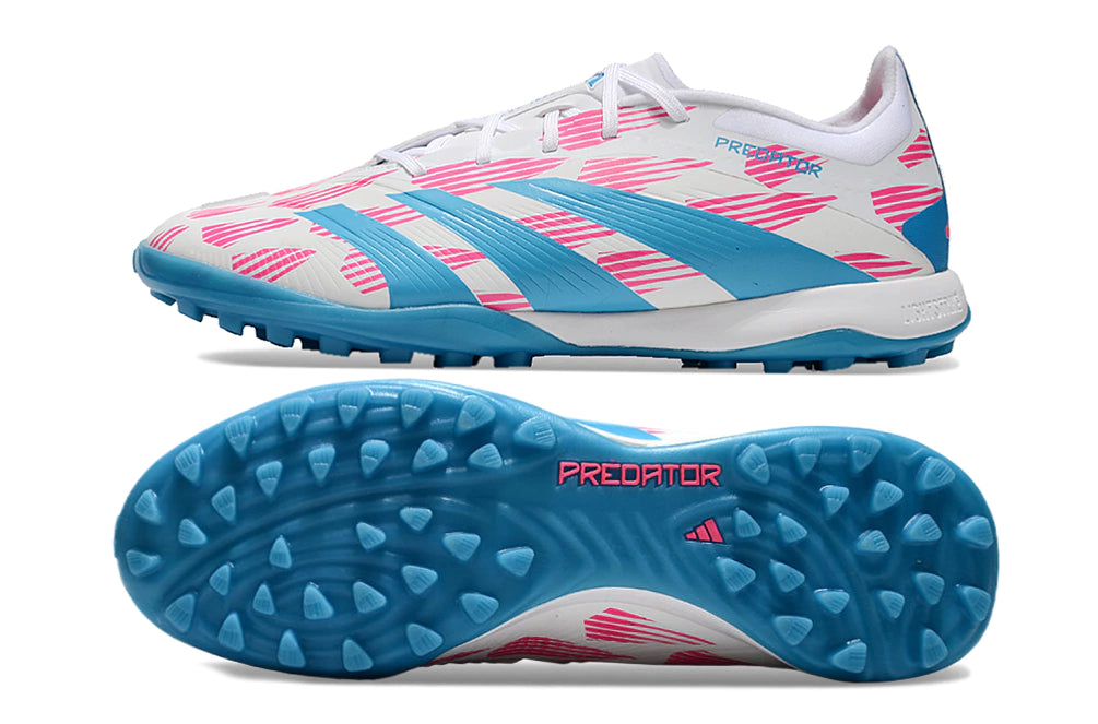 Chuteira Adidas Predator PredStrike Elite Society - Branco/Azul/Rosa
