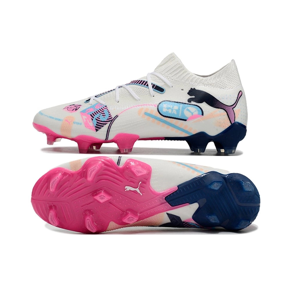 Chuteira Puma Future 7 Ultimate Campo FG - Branco/Rosa/Preto